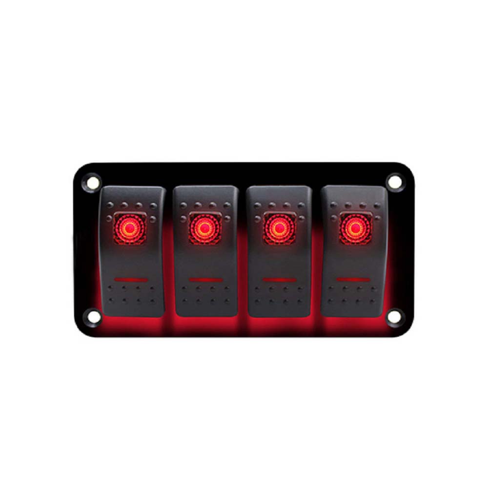 4 Way Marine Waterproof Toggle Switch Panel 5-Pin ON/OFF Rocker Switch with Auto-reset Locking Red LED