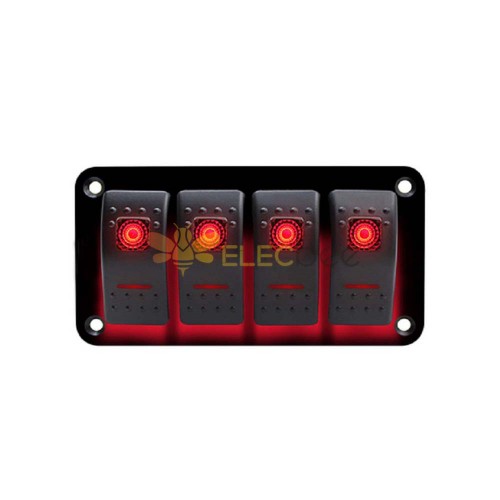 Panneau d\'interrupteur à bascule étanche marin à 4 voies, interrupteur à bascule marche/arrêt à 5 broches avec verrouillage à réinitialisation automatique LED rouge