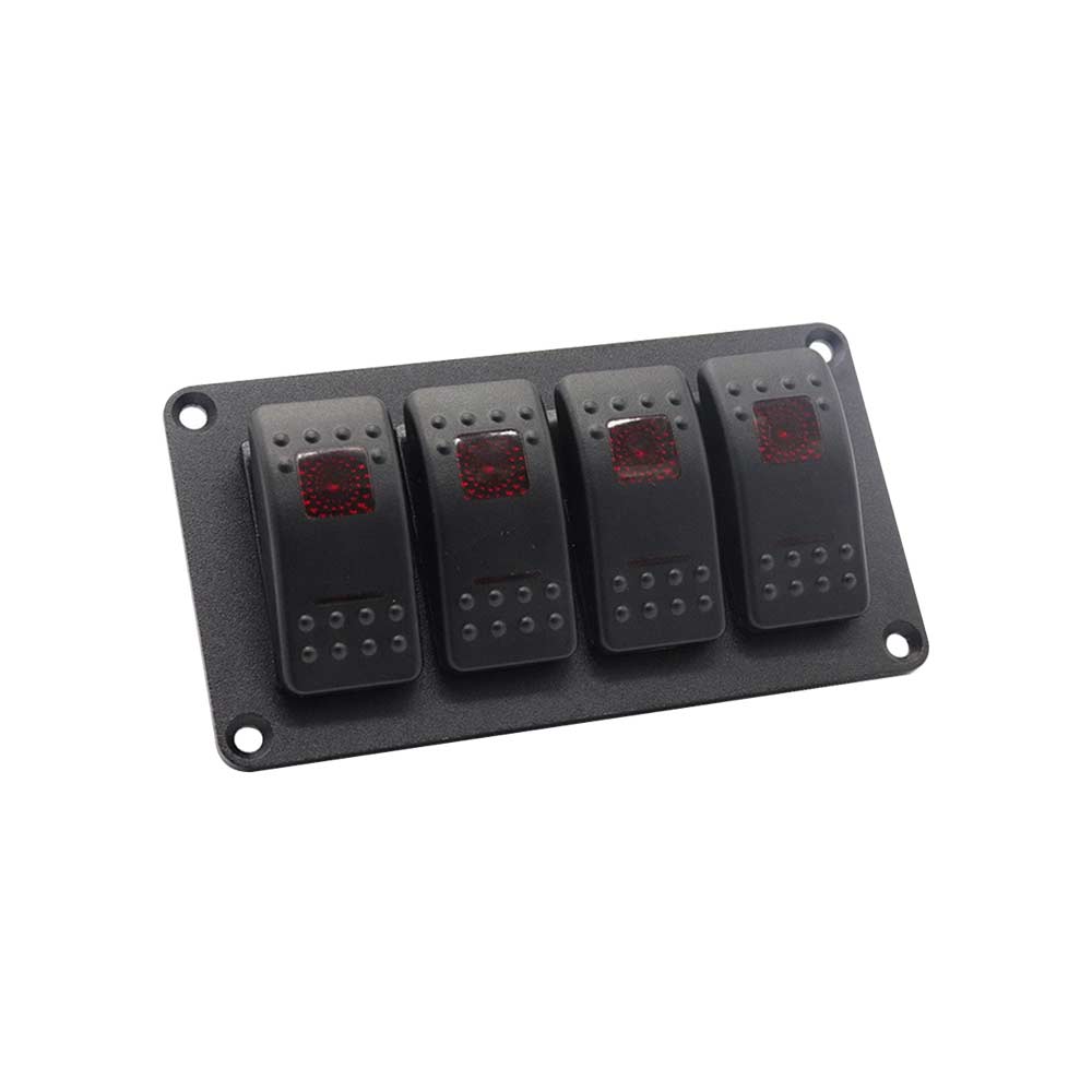 Panel de interruptor de palanca impermeable marino de 4 vías, interruptor basculante de encendido/apagado de 5 pines con LED rojo de bloqueo de reinicio automático