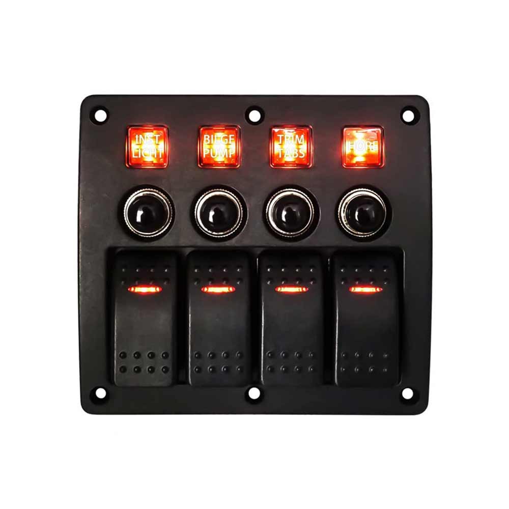 4 Way Waterproof Rocker Switch Automotive Fog Light Toggle Switch Panel Circuit Breaker Red Light