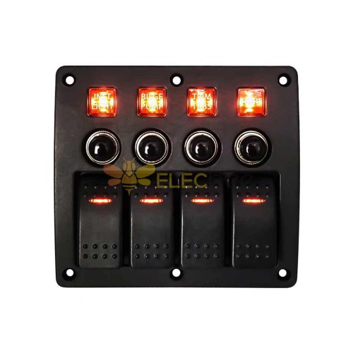 4 Way Waterproof Rocker Switch Automotive Fog Light Toggle Switch Panel Circuit Breaker Red Light