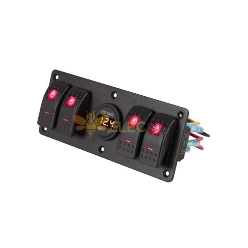 Interruptor basculante impermeable de 4 vías, Panel de interruptor de palanca automotriz, voltímetro, pantalla, luz roja