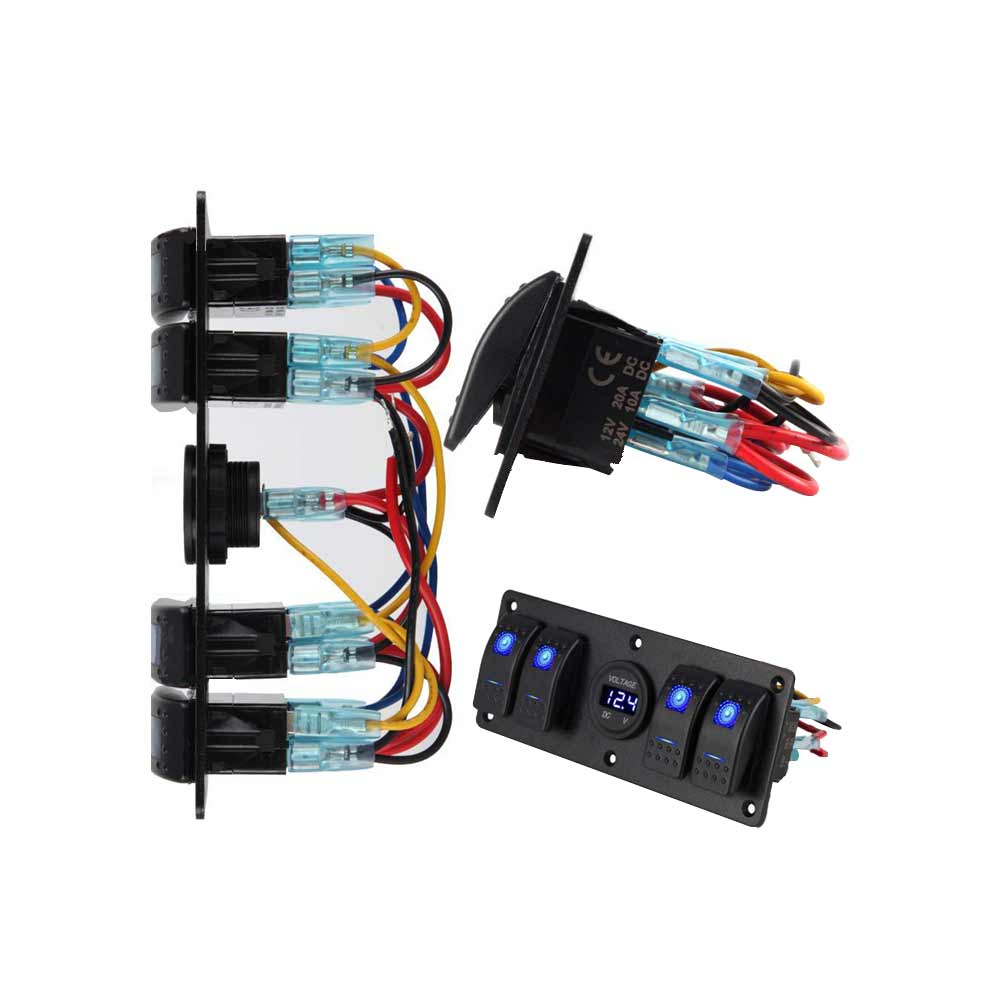 Interruptor basculante impermeable de 4 vías, Panel de interruptor de palanca automotriz, voltímetro, pantalla, luz roja