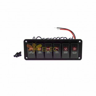 Panel de interruptor basculante de palanca automotriz de 6 bandas, Control de fuente de alimentación, impermeable, luz LED roja DC12V/24V