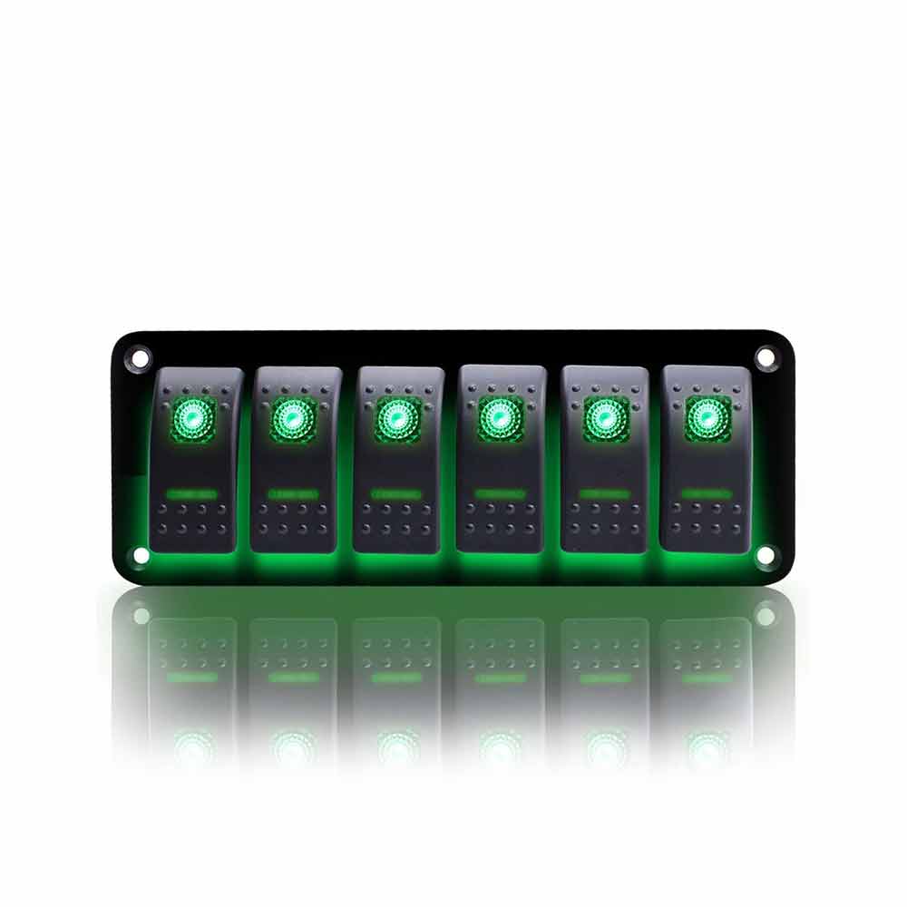 Panel de interruptor de 6 bandas, Panel eléctrico RV impermeable, interruptores basculantes DC 12V 24V LED verde