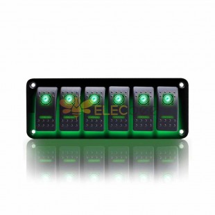 6 Gang Switch Panel Waterproof RV Electrical Panel Rocker Switches DC 12V 24V Green LED