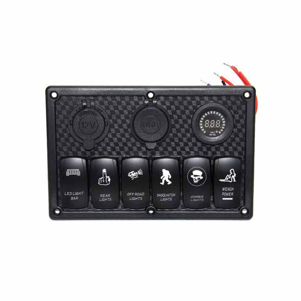 6 Gang Toggle Switch Panel Voltage Display Dual USB Ports for Vehicle Marine Applications Blue Backlit