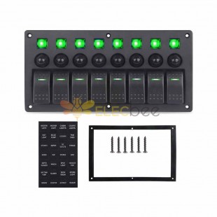 8 Key Yacht RV Modification Boat shaped Rocker Switch Panel with Relay Overload Protection Single Light Switch 3PIN Green Light