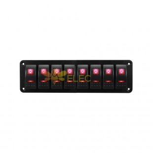 8 Position Universal Boat Rocker Switch Panel with LED Indicator ON/OFF 12 24V Red Light