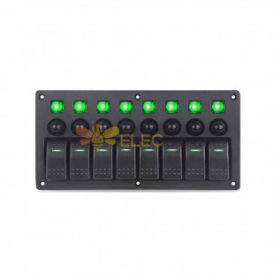 8 Switch Panel with Rocker Switches for Cars Caravans Waterproof 3 Pin with Overload Protector Toggle Switch Green Illumination