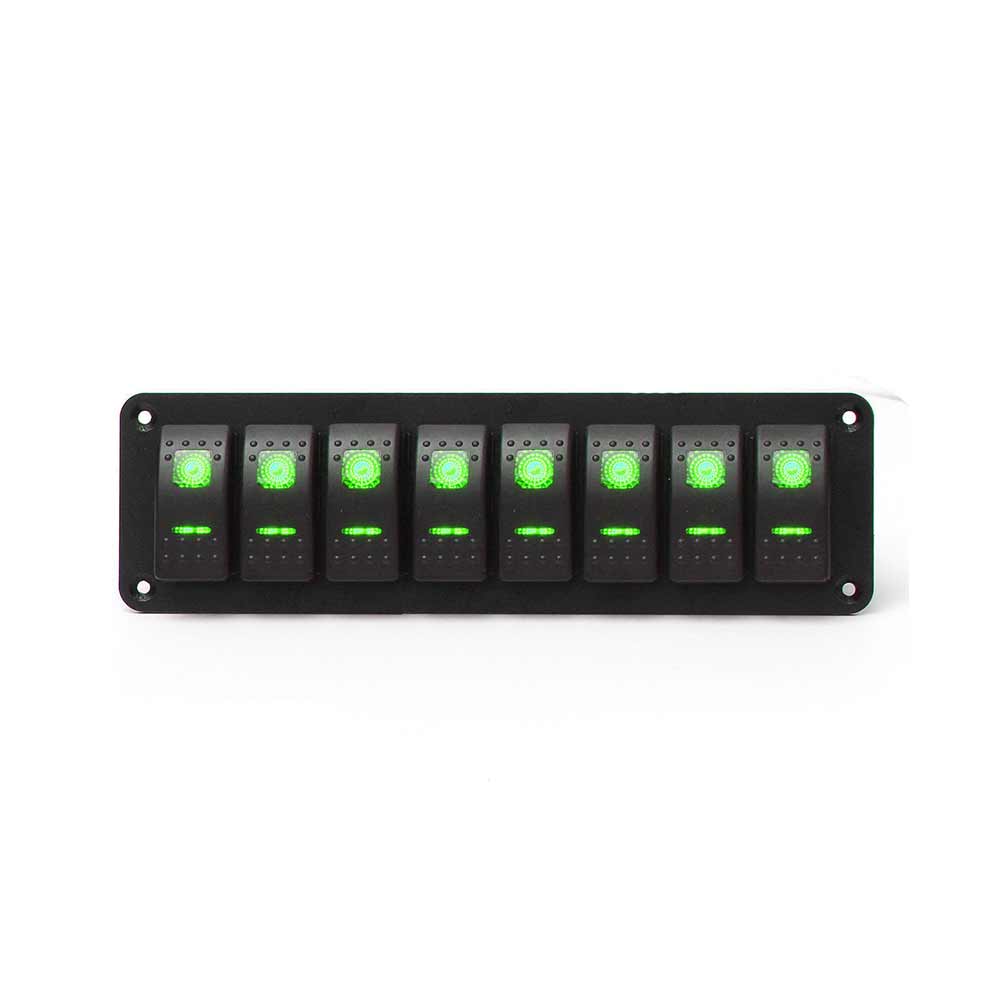 Panel de interruptor basculante de 8 vías para vehículos recreativos, Panel de control de automóviles, LED verde de 12-24V