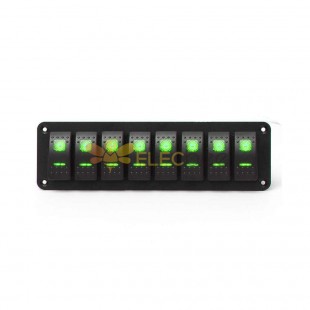 8 Way Rocker Switch Panel for RVs Cars Control Panel 12-24V Green LED