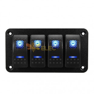 12V/24V 4 Way Automotive Toggle Rocker Switch Panel 5 Pins Car RV Bus Power Control Blue Light