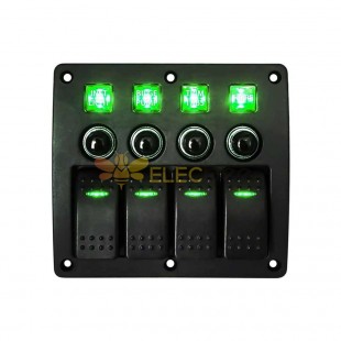 Automotive 4 Gang LED Backlit Toggle Rocker Switch Panel Fog Light Circuit Breaker Green Light