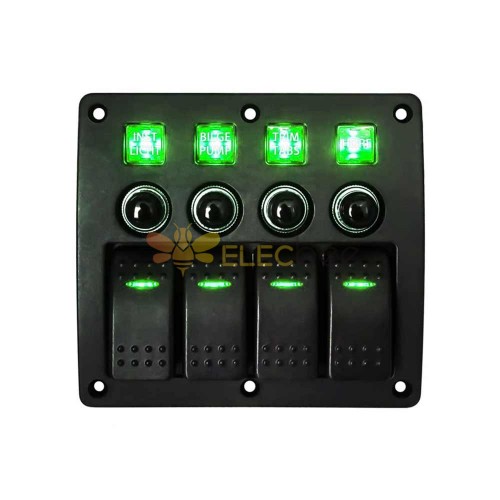 Panel de interruptor basculante retroiluminado con LED de 4 bandas para automoción, disyuntor de luz antiniebla, luz verde