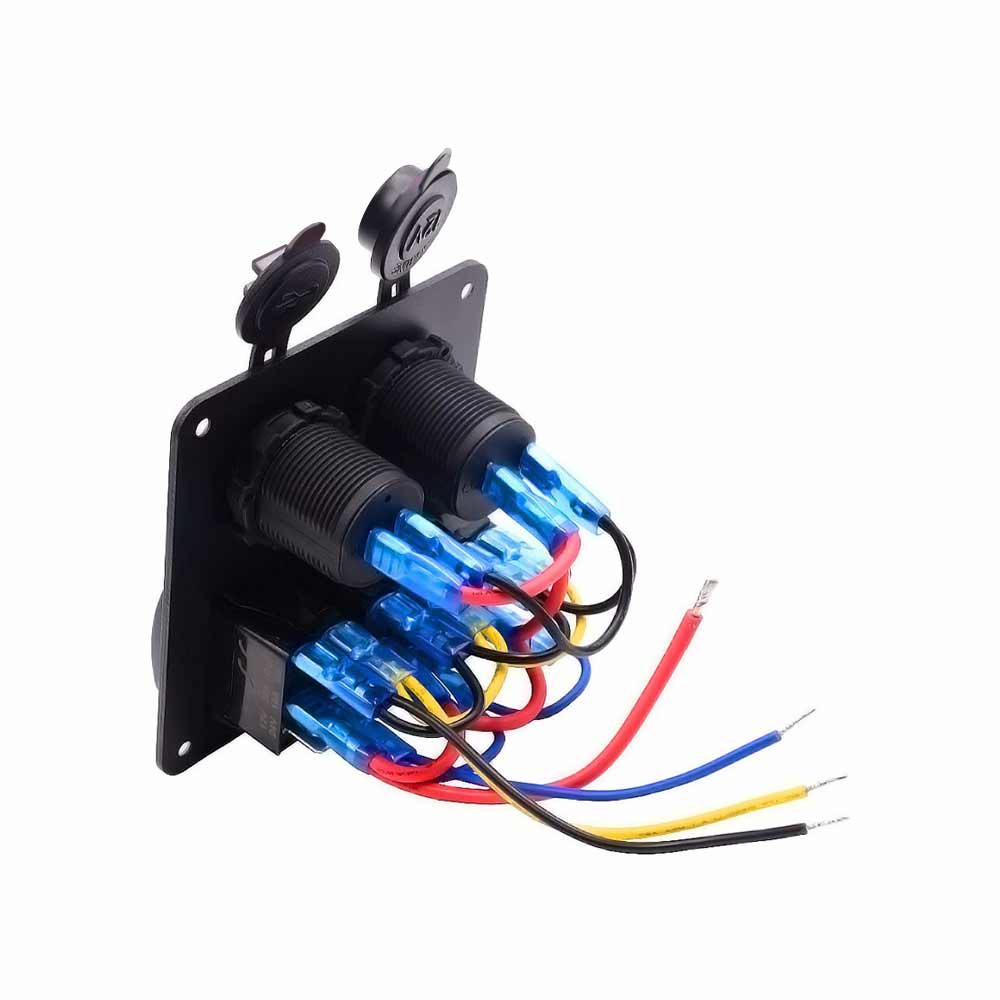 자동차 토글 로커 스위치 5P 3구 알루미늄 패널 USB 차량용 충전기(전압 표시 포함) 유행 적색광
