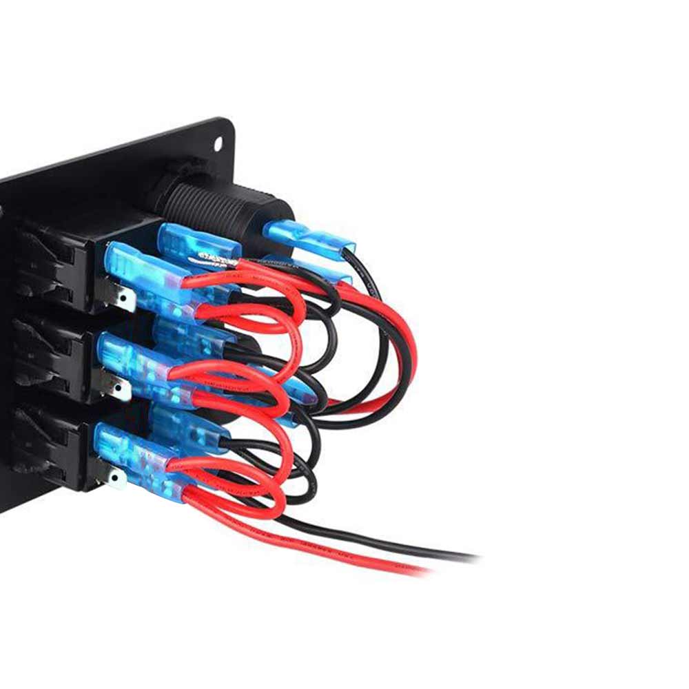 Kfz-Kippschalter, 5P, 3-Gang-Aluminium-Panel, USB-Autoladegerät mit Spannungsanzeige, trendiges rotes Licht