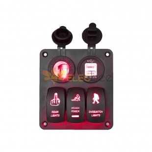 Automotive Toggle Switch Panel with USB Charging Ports LED Indicators 3 Way Multiple Switch Combinations Red Lights