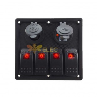 자동차 안개등 스위치 패널 4 웨이 방수 스위치 USB 차량용 충전기 담배 라이터 소켓은 다양한 차량 모델에 적합 빨간색 LED