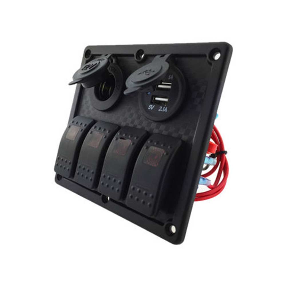 車のフォグライトスイッチパネル 4 ウェイ防水スイッチ USB 車の充電器シガーライターソケットはさまざまな車両モデルに適合赤色 LED