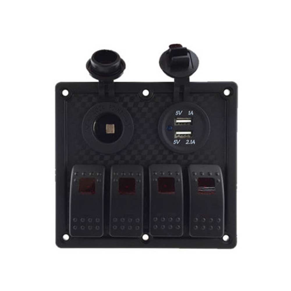 Car Fog Light Switch Panel 4 Way Waterproof Switches USB Car Charger Cigarette Lighter Socket Fits Various Vehicle Models Red LED