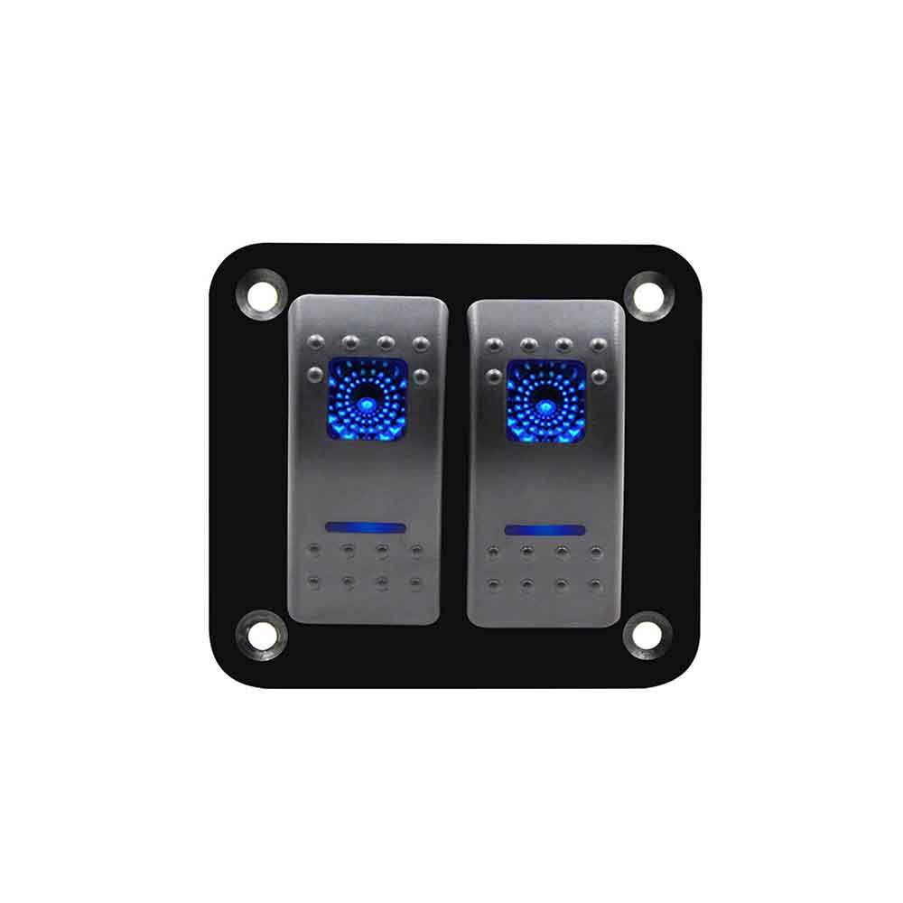 Carro LED Rocker Switch Panel 2 Gang Controle de energia estilo barco com luzes azuis para carrinho de golfe RV