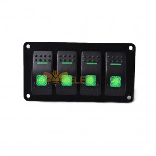 Car RV Bus 4 Way Automotive Rocker Switch Panel 5 Pins Power Control DC 12V/24V Green Light