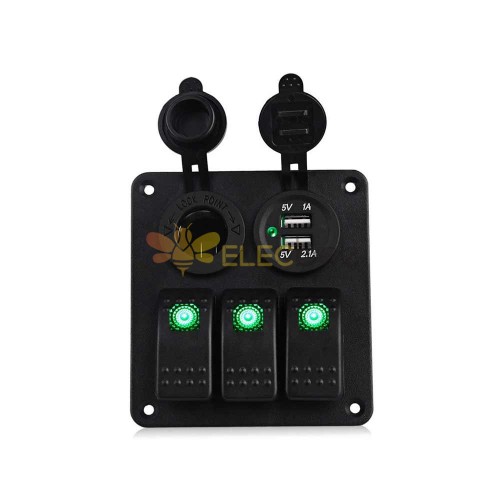 Araba Yat Su Geçirmez Rocker Anahtarı Paneli LED Işık USB 3.1A Araç Şarj Cihazı Yeşil Işık