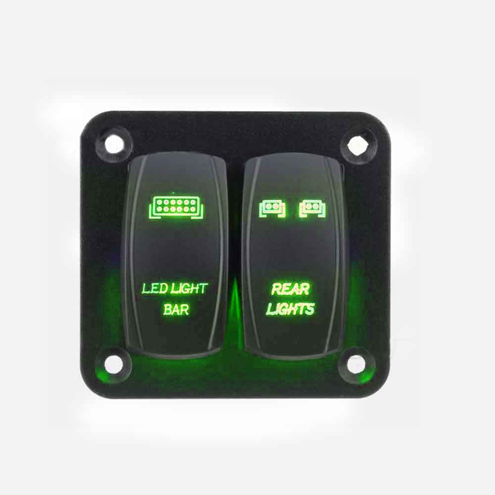 Combo de interruptor basculante de 2 vías para RV automotriz DC12-24V para panel de control de vehículo con LED verde