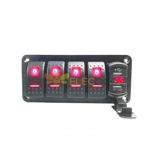 해양 등급 방수 보트 로커 스위치 패널 4 웨이 동적 RGB LED 표시기 내장 20A 고전류 출력 듀얼 USB 고속 충전 포트-빨간색