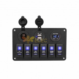 Panel de interruptor basculante multifunción de 6 vías para RV, coche, barco, yate, Control de luz antiniebla, luz azul DC12V/24V