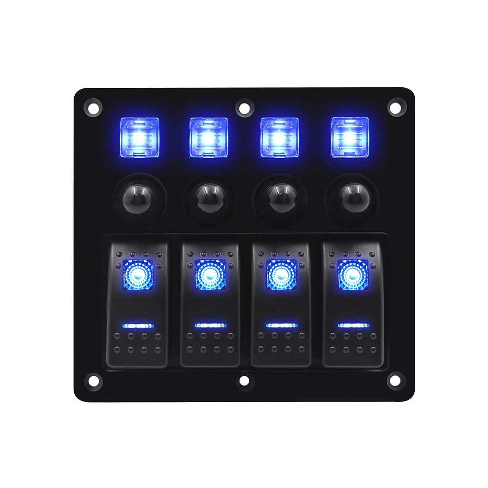 Panel de interruptor de luz antiniebla multifunción para vehículo, interruptor basculante de 4 vías, disyuntor, luz azul