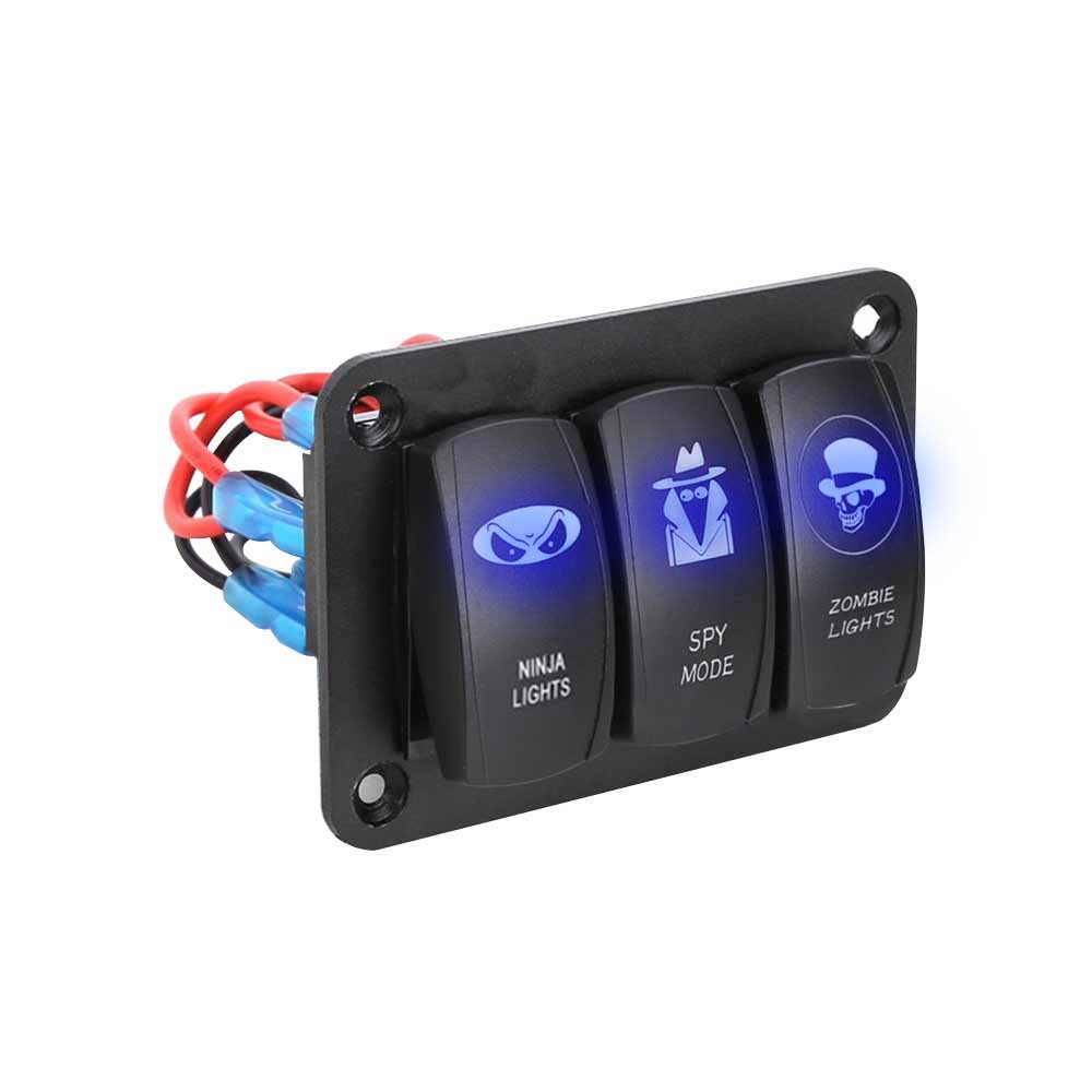 Rocker LED Switch Panel DC12-24V Voltage Self-locking Reset Blue Light Illumination