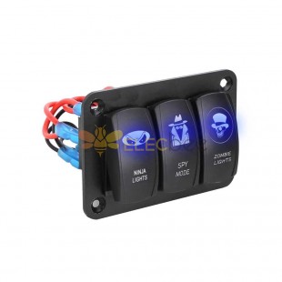 Rocker LED Switch Panel DC12-24V Voltage Self-locking Reset Blue Light Illumination