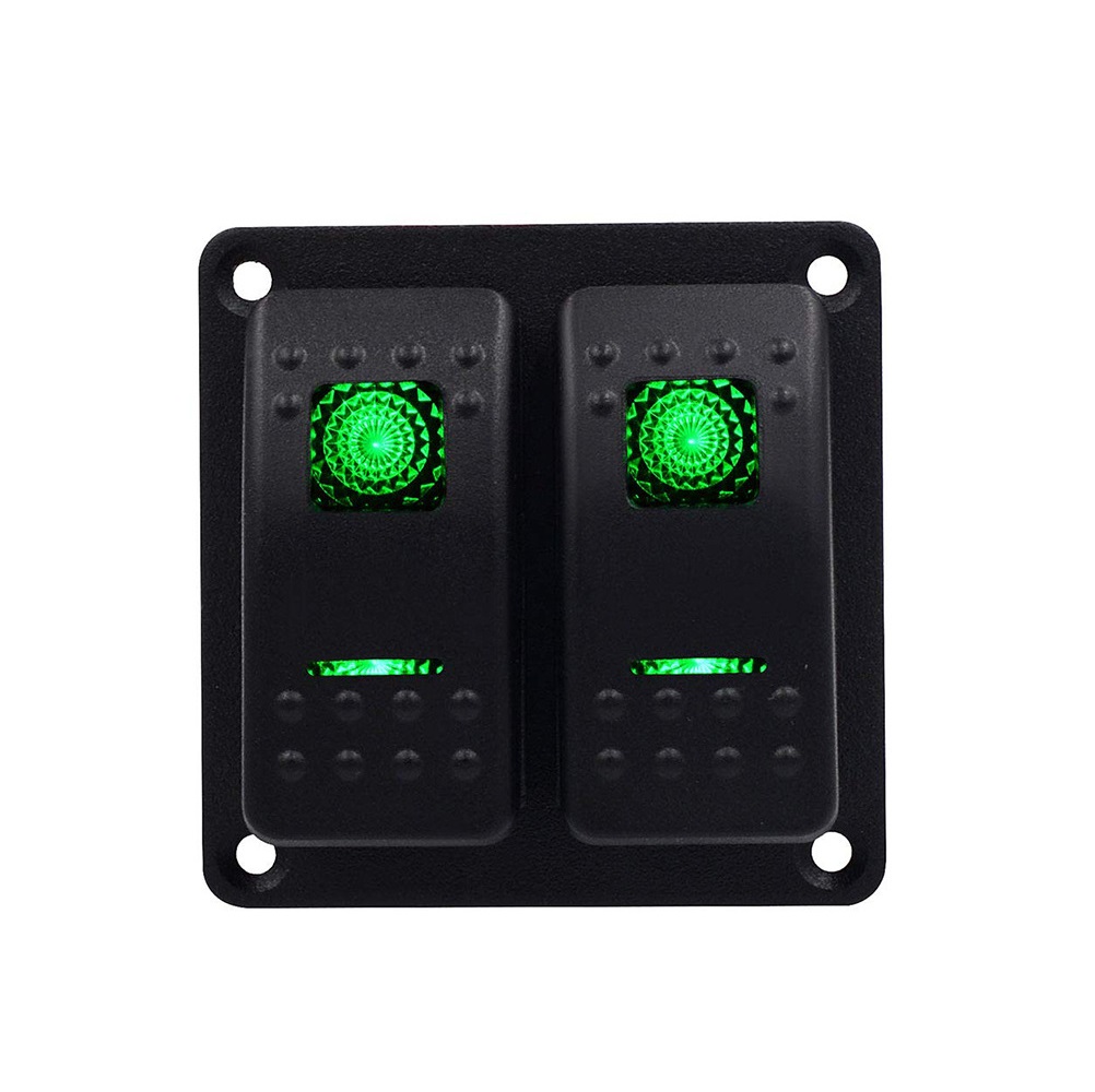 LED翹板電源控制開關 車載車船型2位開關適合汽車房車高爾夫車 綠光指示燈