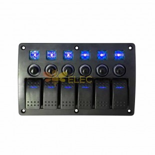 Vehicle RV Electrical Panel 6 Gang Boat Rocker Switch Panel Overload Protection 12-24V -Blue