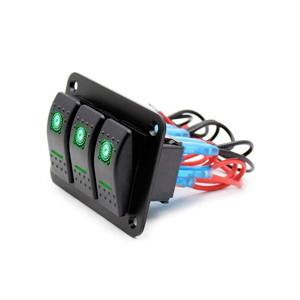 Panel de interruptores de coche CC versátil, 12V/10A, palanca basculante de alta corriente, indicadores LED verdes