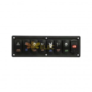 Waterproof 7 Way Yacht Boat Switch Pane Modification with 5-Pin Power Control Buttons Universal 12-24V - Red Light
