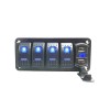방수 보트 로커 스위치 패널 4 자리 LED 표시기 20A 고전류 출력 듀얼 USB 스마트 고속 충전 포트-블루