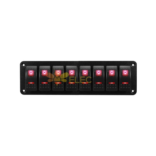 요트 RV 조합 스위치 패널 8 방식 제어 로커 스위치 12-24V 빨간색 LED