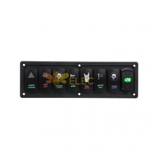 Yacht-Style Switch Panel with 7 Way Waterproof 5-Pin Power Control Switches, Dual USB Charging 12-24V Universal - Green Light