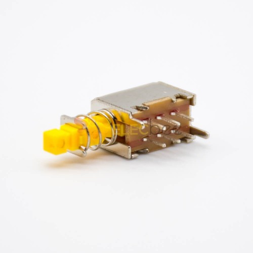 Yellow Push Switch Angled Through Hole Double Pole Double Throw (DPDT) PS-22E05 50VAC 0.3A 8P PS-22E05