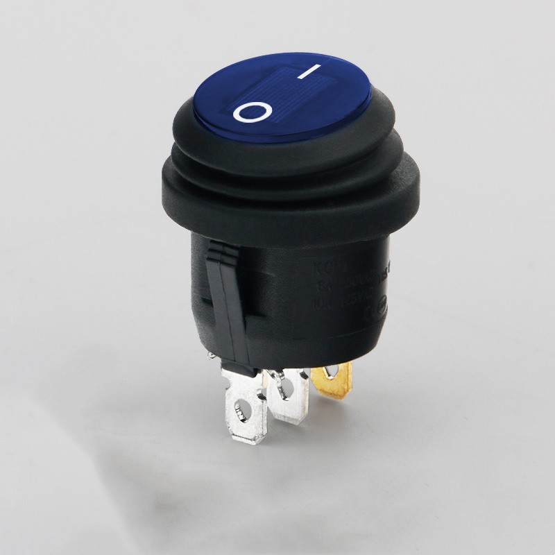 12V Blue Illuminated Round Waterproof Switch with LED Light 2 Gears 3 Pins Dust and Oil Resistant Toggle Power Switch