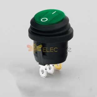 12V Green Illuminated Round Waterproof Switch with LED Light 2 Gears 3 Pins Dust and Oil Resistant Toggle Power Switch