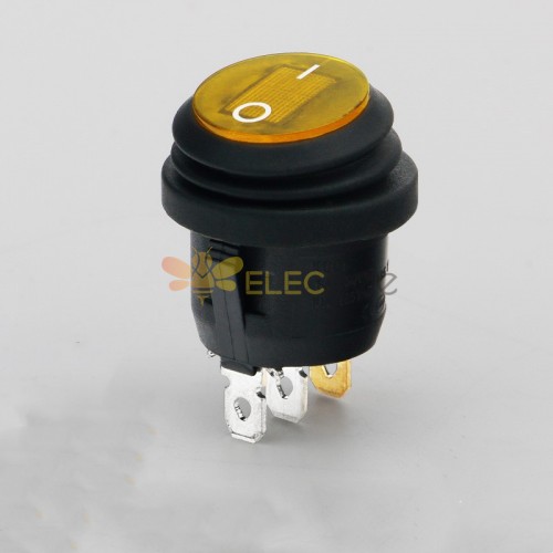 12V Yellow Illuminated Round Waterproof Switch with LED Light 2 Gears 3 Pins Dust and Oil Resistant Toggle Power Switch
