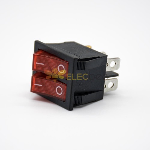 2 Rocker Switch With Light LED KCD6N-201 Straight Double Switch 4 Pin 2 Position Solder Cable Panel Mount