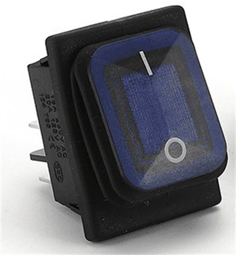 Сильноточный 4-контактный кулисный переключатель на 30 А с синим светодиодом — водонепроницаемый для силовых установок