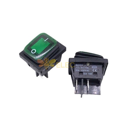 High-Current 30A Rocker 4 Pin Switch with Green LED - Waterproof for Power Applications
