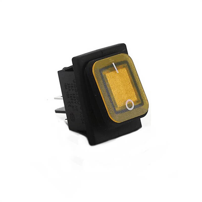 Сильноточный 4-контактный кулисный переключатель на 30 А с желтым светодиодом — водонепроницаемый для силовых приложений
