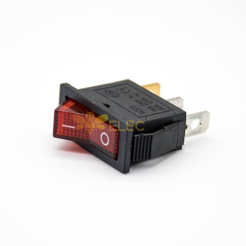 Power Socket Connector Rocker Switch With Light LED 3 Pin Solder Cable KCD3N-102 Panel Mount Straight